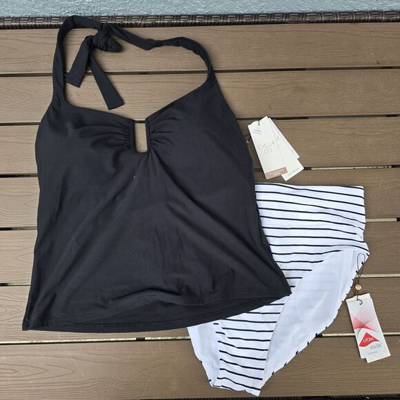 CALIA by Carrie Underwood Other - CALIA Women's Black U-Bar Halter Cami Tankini W/ Wide Band Bikini Sz 1X New